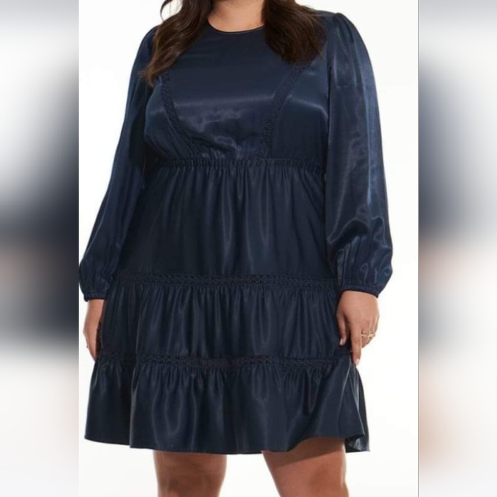 Pennington Satiny Tiered navy Dress 16 Nwt
